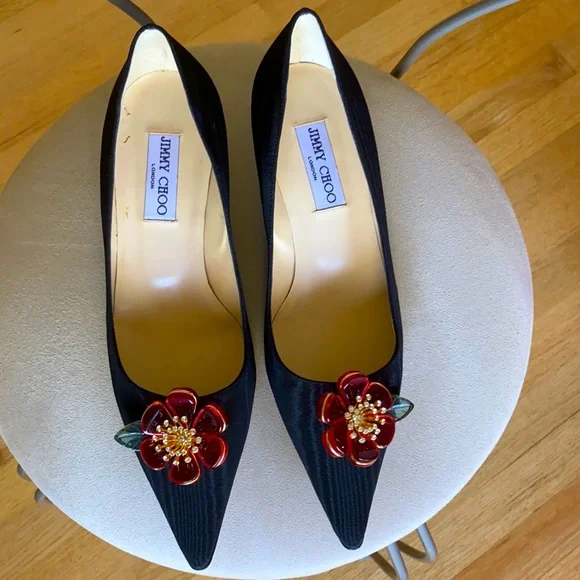 Jimmy Choo kitten heel shoes with 3D acrylic flowers with Swarovski crystals - Picture 1 of 7